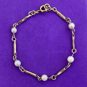 💛 Vintage 12k Gold Filled Pearl Link Bracelet | Classic Fine Jewelry